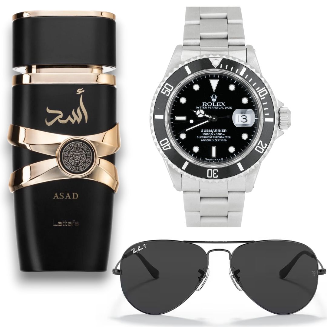 COMBO MACHO ALFA: ASAD LATAFFA + GAFAS RAYBAN + ROLEX SUBMARINE